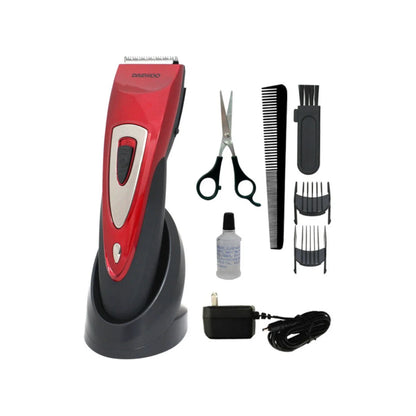 Cortadora de cabello inalámbrica.,Cuchillas de precisión hecha de acero inoxidable extraibles para fácil limpieza.,Interruptor de encendido/apagado.,Incluye:,Un Cortadora,Un peine con clip de dos piezas.,Un cable de carga.,Cepillo limpiador y lubricante.,120 V – 60Hz- 3,Consumo de energía: 0.003 kWh.,Funcionamiento continuo 50 minutos inalámbrica.