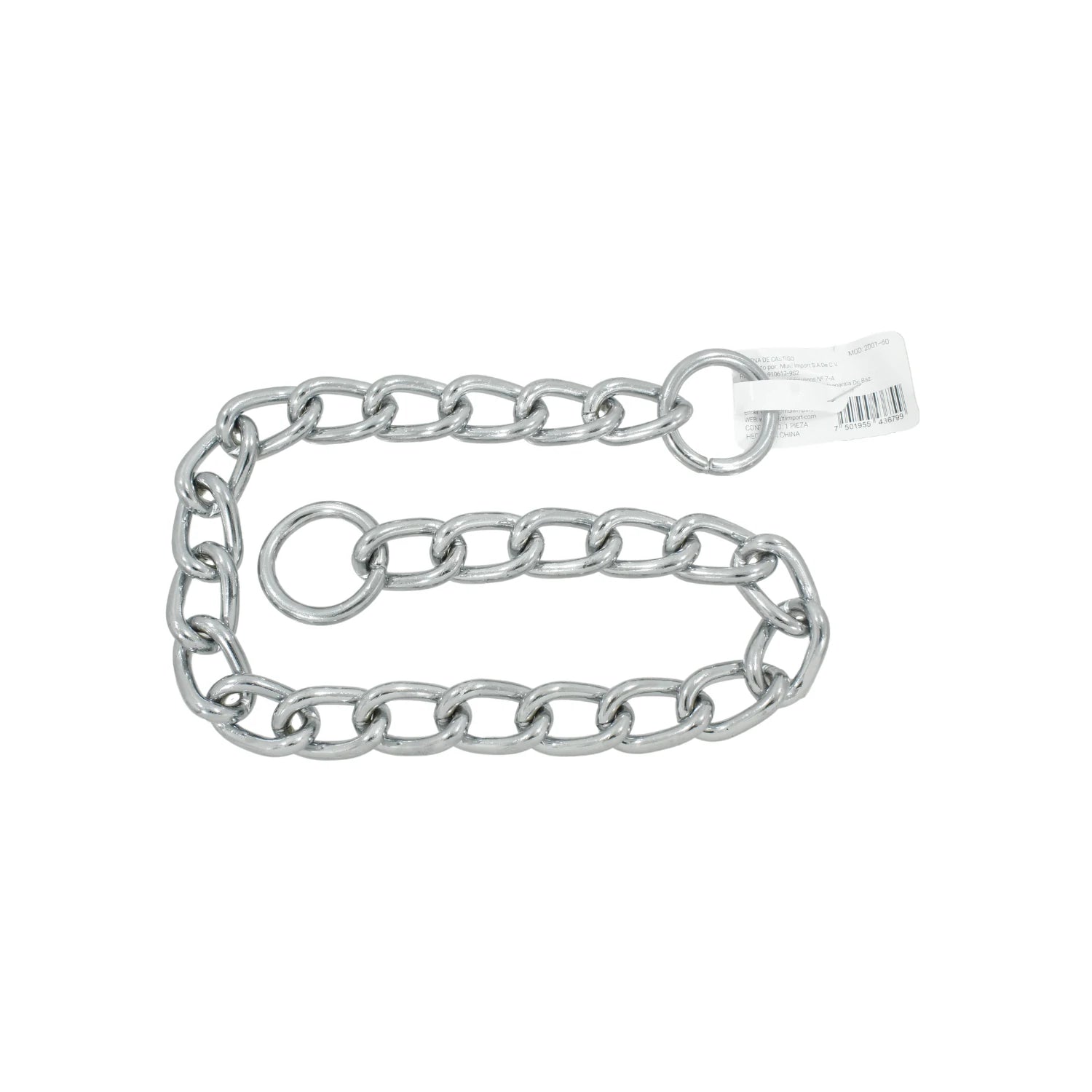 Cadena de castigo metálica plateada para perros, collar de adiestramiento con eslabones resistentes y dos argollas