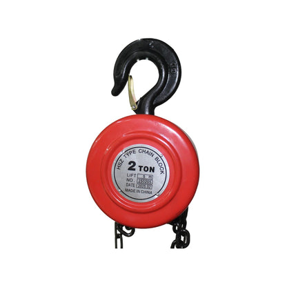 Garrucha de cadena manual 2 toneladas, 5 metros de elevación, cuerpo rojo, gancho de seguridad