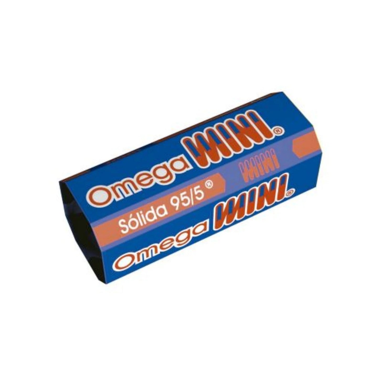 Soldadura sólida Omega Mini 95/5 en barra, empaque azul y naranja para uniones
