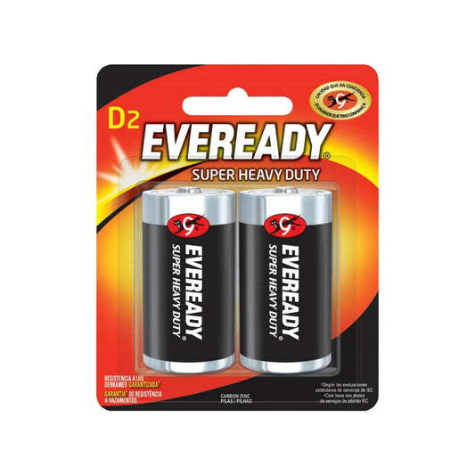 Pilas Eveready D de carbón zinc Super Heavy Duty, paquete de 2 unidades, para alto rendimiento.