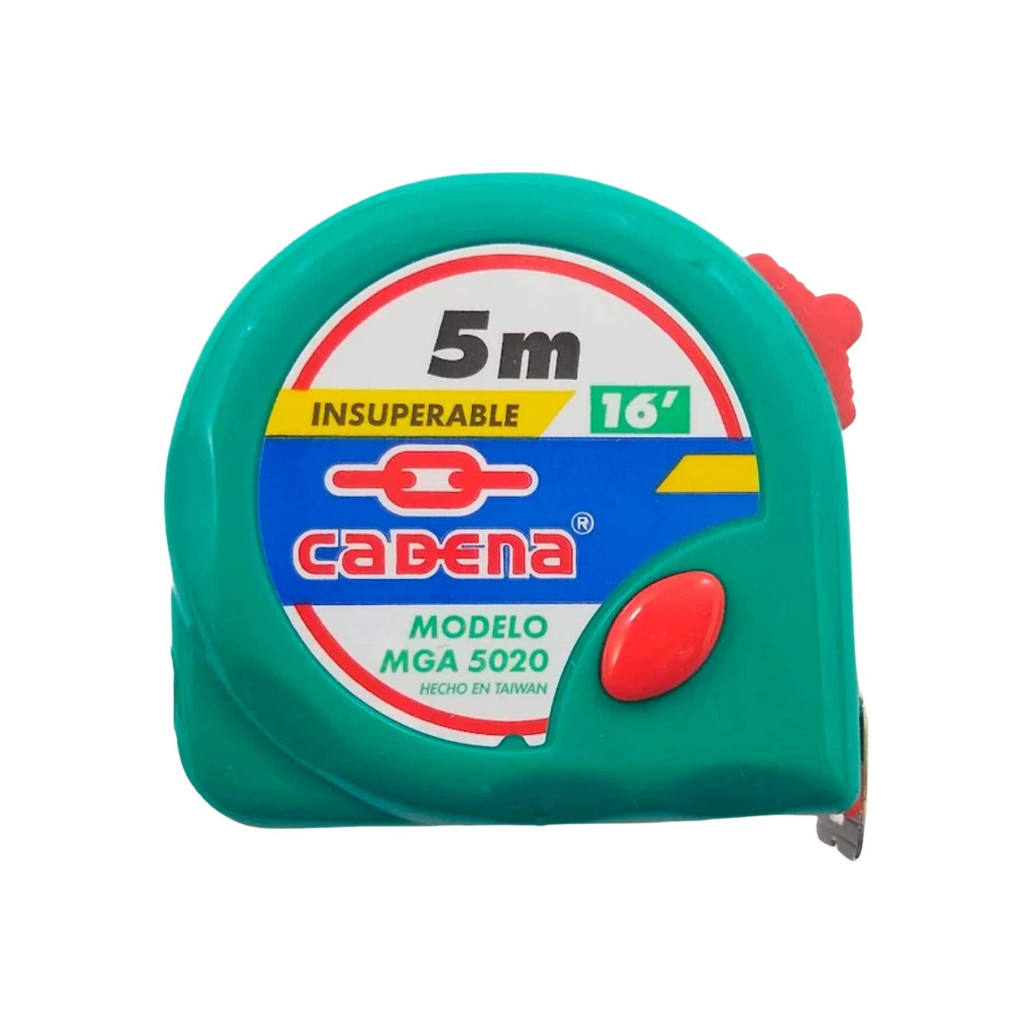 Flexómetro Cadena MGA 5020 verde 5 metros (16 pies), cinta métrica resistente para construcción