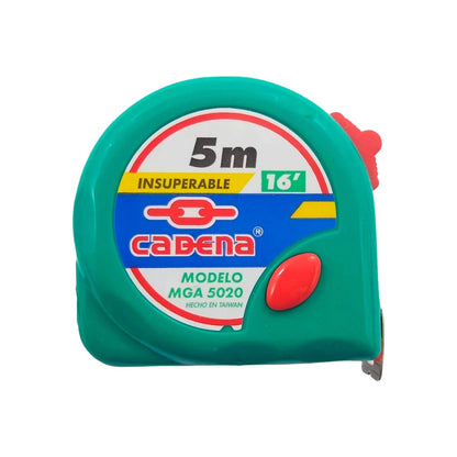 Flexómetro Cadena MGA 5020 verde 5 metros (16 pies), cinta métrica resistente para construcción