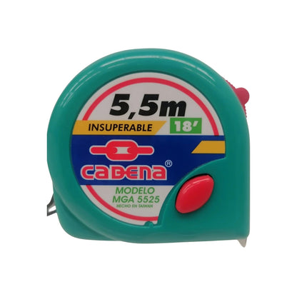 Flexómetro Cadena MGA 5525 verde 5.5 metros (18 pies) para medición de obras y construcción.