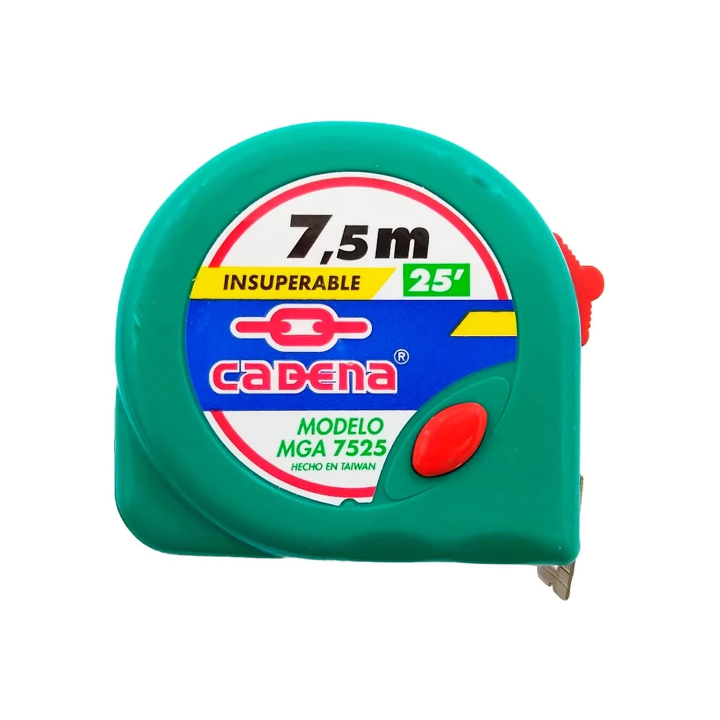 Flexómetro Cadena verde 7.5 metros y 25 pies, modelo MGA 7525, cinta métrica profesional de ferretería