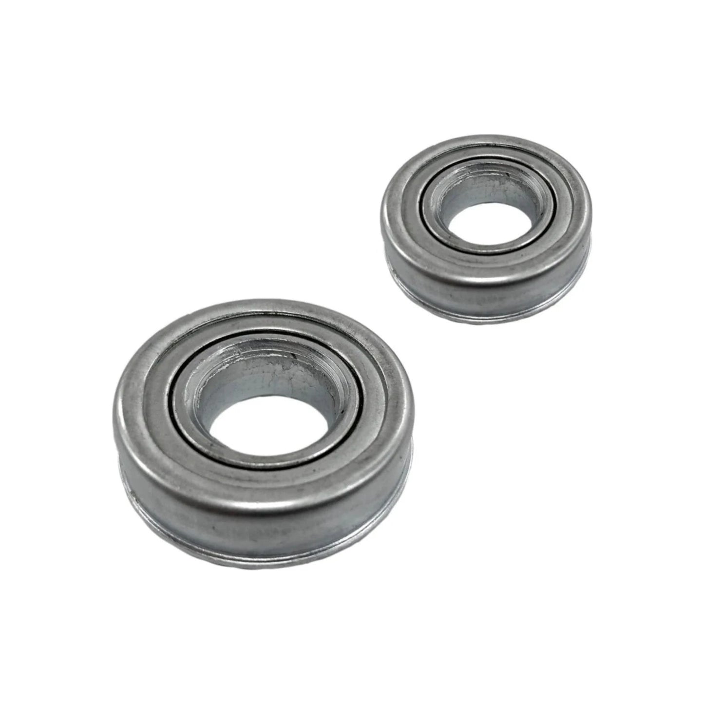 Dos baleros de acero de diferentes tamaños para rodamiento de llantas de carretilla.