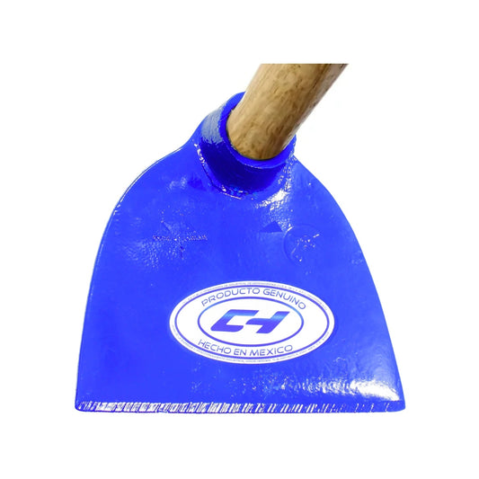 Azadón azul CH con mango de madera, herramienta de jardinería para trabajo pesado y remoción de tierra
