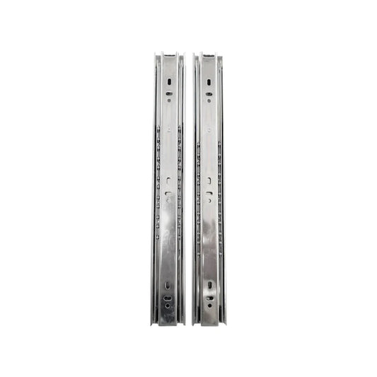 Fabricada en acero.,Corredera de 450 mm acabado niquelado.,Corredera de extensión de 18",Corredera de extensión total.