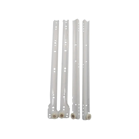Fabricada en acero.,Corredera de 35 cm tipo europeo.,Corredera de 350 mm acabado epoxico blanco.,Facilita la apertura de cajones de muebles y gabinetes.