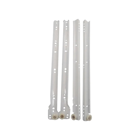 Fabricada en acero.,Corredera de 30 cm tipo europeo.,Corredera de 300 mm acabado epoxico blanco.,Facilita la apertura de cajones de muebles y gabinetes.