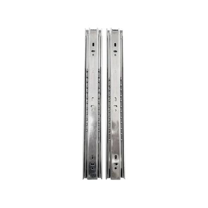 Fabricada en acero.,Corredera de 350 mm acabado niquelado.,Corredera de extensión de 14",Corredera de extensión total.
