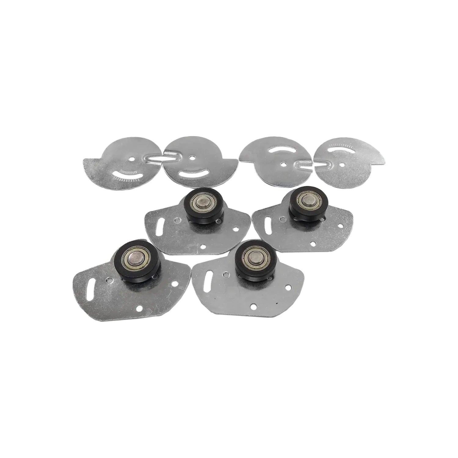 Kit de herrajes metálicos para sistema de puerta corrediza de mueble con rodamientos y guías ajustables