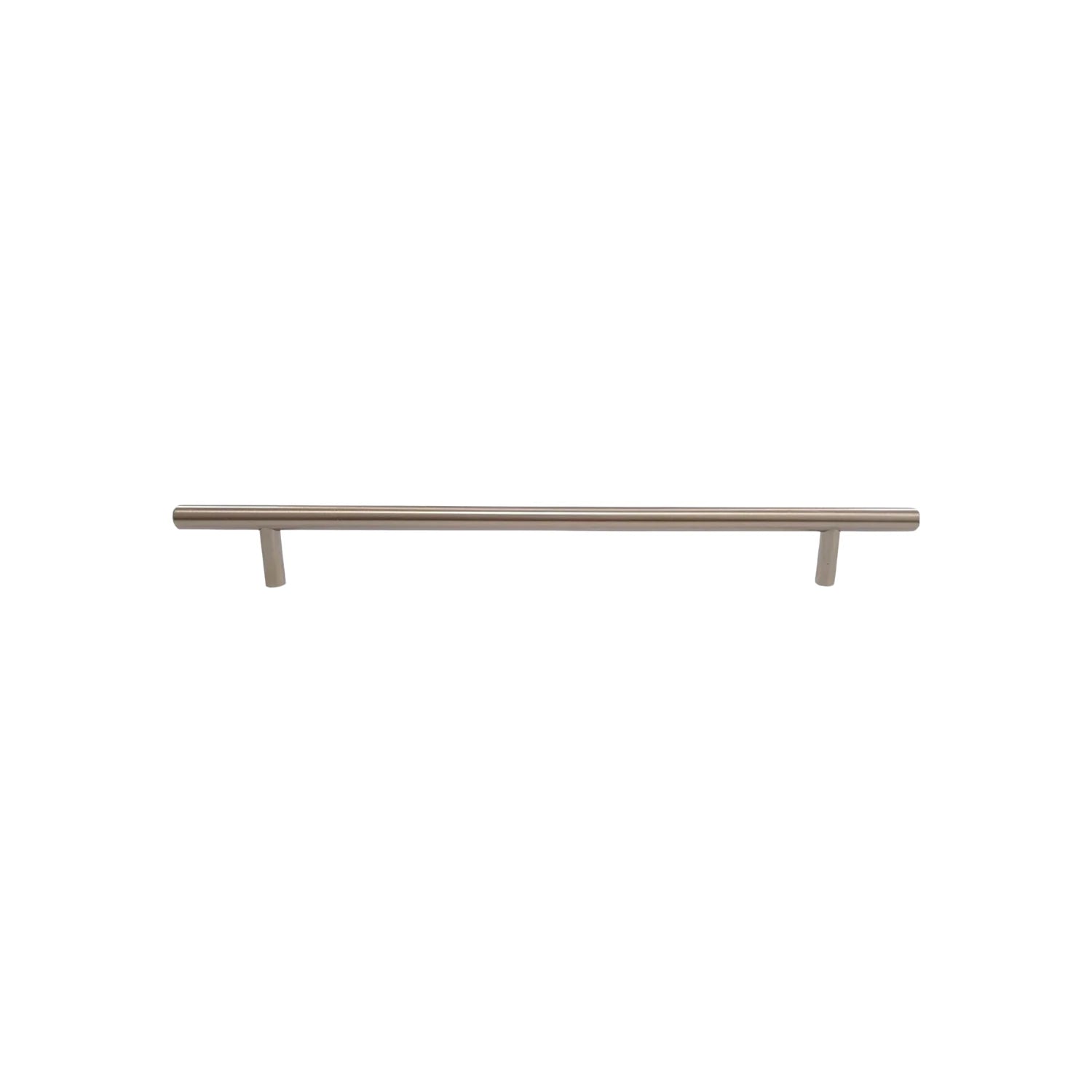 Jaladera de barra 256mm, acabado níquel satinado de acero, para gabinetes y cajones de cocina y muebles.