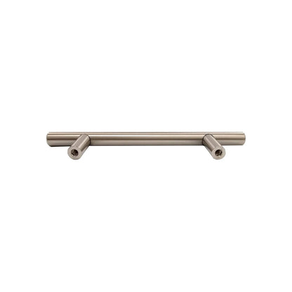 Jaladera de barra de acero con acabado níquel satinado, tirador moderno para puertas de muebles y cajones.