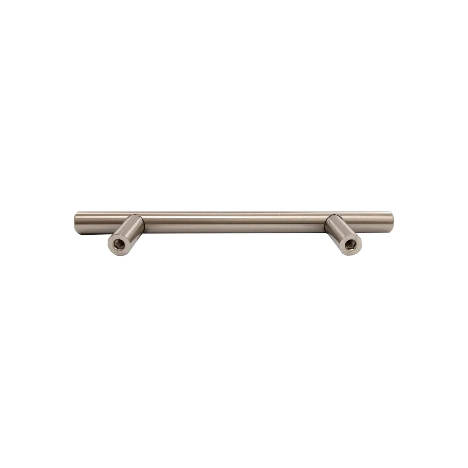 Jaladera de barra de acero, 128mm, acabado níquel satinado, para puertas y cajones de mueble.