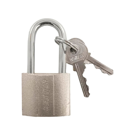 Candado Dexter de 30mm con gancho largo plateado y dos llaves de seguridad