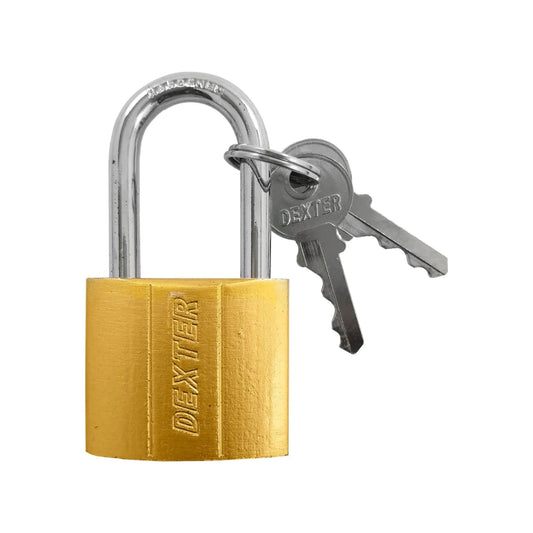 Candado dorado Dexter con gancho de acero cromado y tres llaves de seguridad