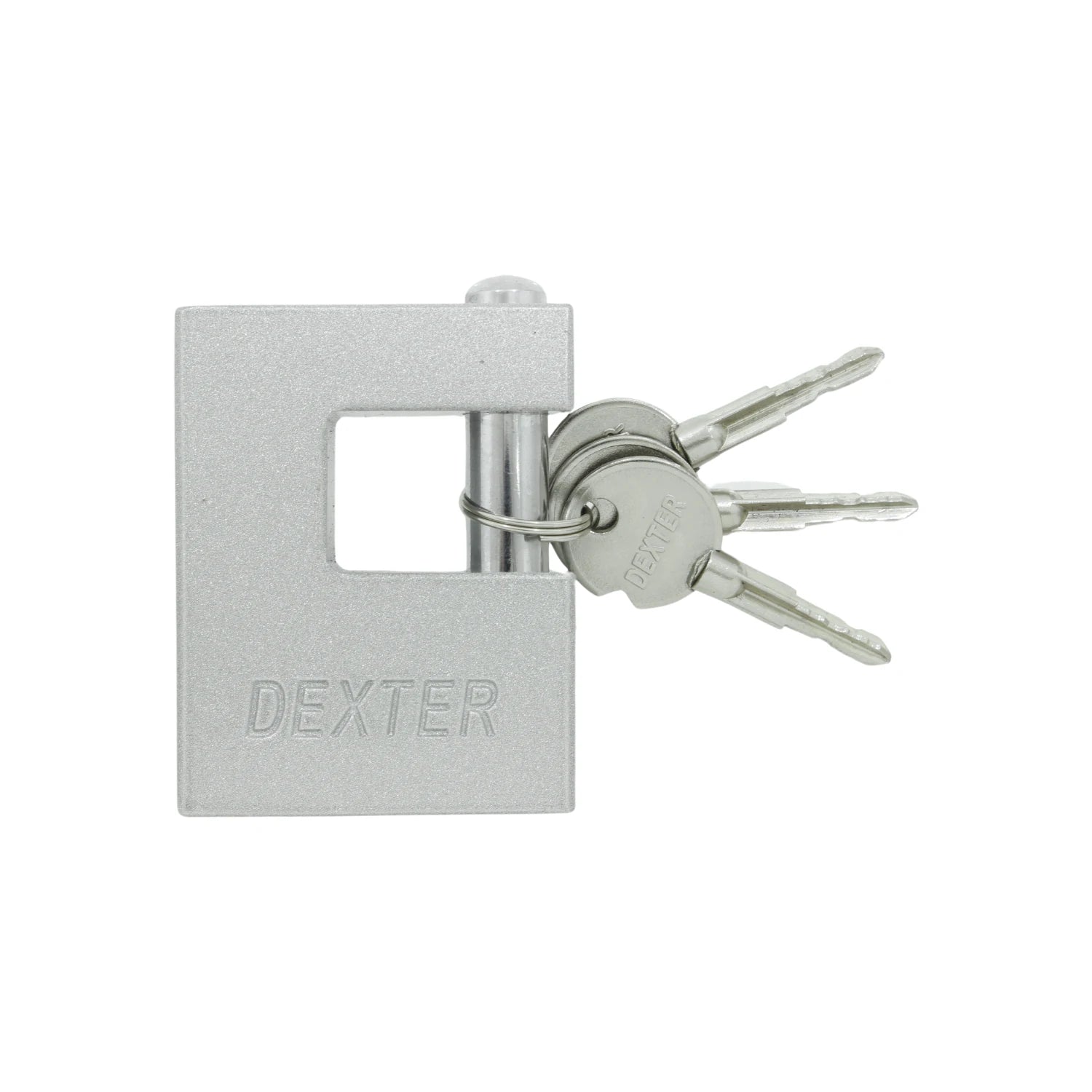 Candado de seguridad Dexter 70mm para cortina, cuerpo rectangular plateado, con 3 llaves