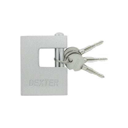 Candado de seguridad Dexter 70mm para cortina, cuerpo rectangular plateado, con 3 llaves