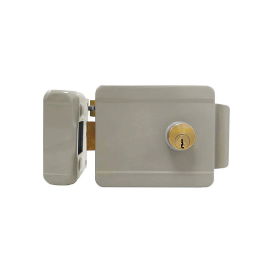 Cerradura eléctrica de sobreponer izquierda Dexter beige con cilindro de llave para seguridad