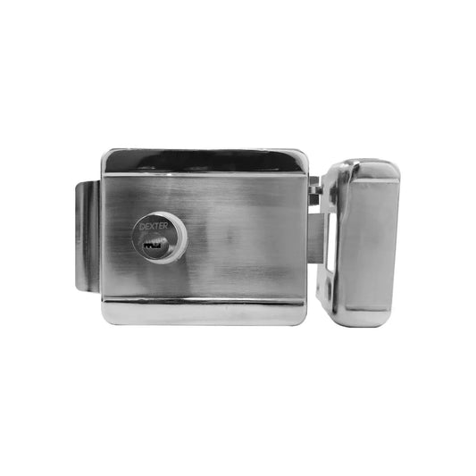 Chapa para entrada principal eléctrica.,Acabado: Cromo.,Chapa derecha sin botón.,Incluye 5 llaves de puntos y backset de 60 mm,Para puertas de metal o de madera.