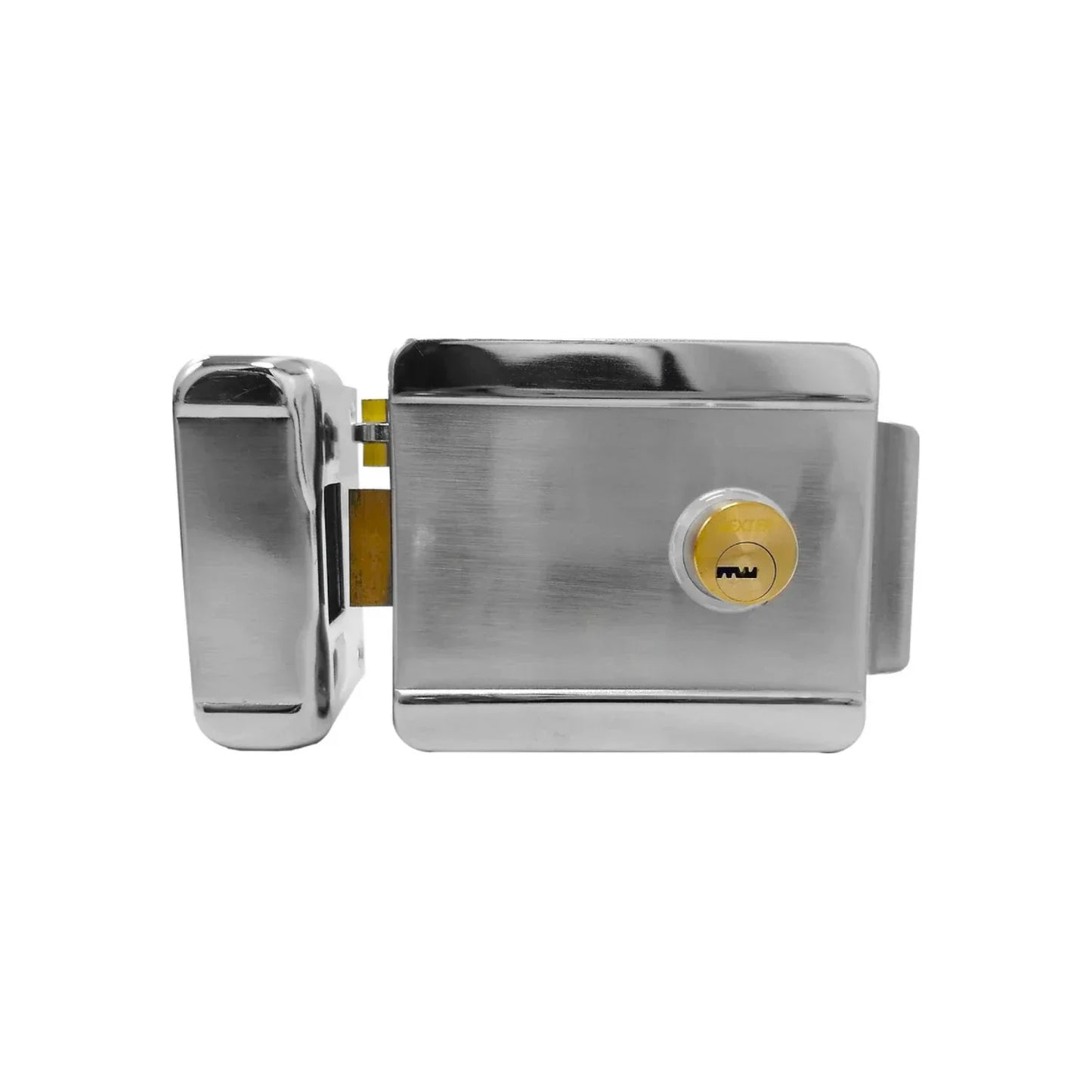 Chapa para entrada principal eléctrica.,Acabado: Cromo.,Chapa izquierda sin botón.,Incluye 5 llaves de puntos y backset de 60 mm,Para puertas de metal o de madera.