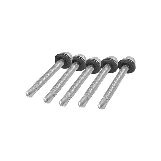 Tornillos punta de broca autoperforantes, cabeza hexagonal con arandela de goma, acabado metálico para fijación