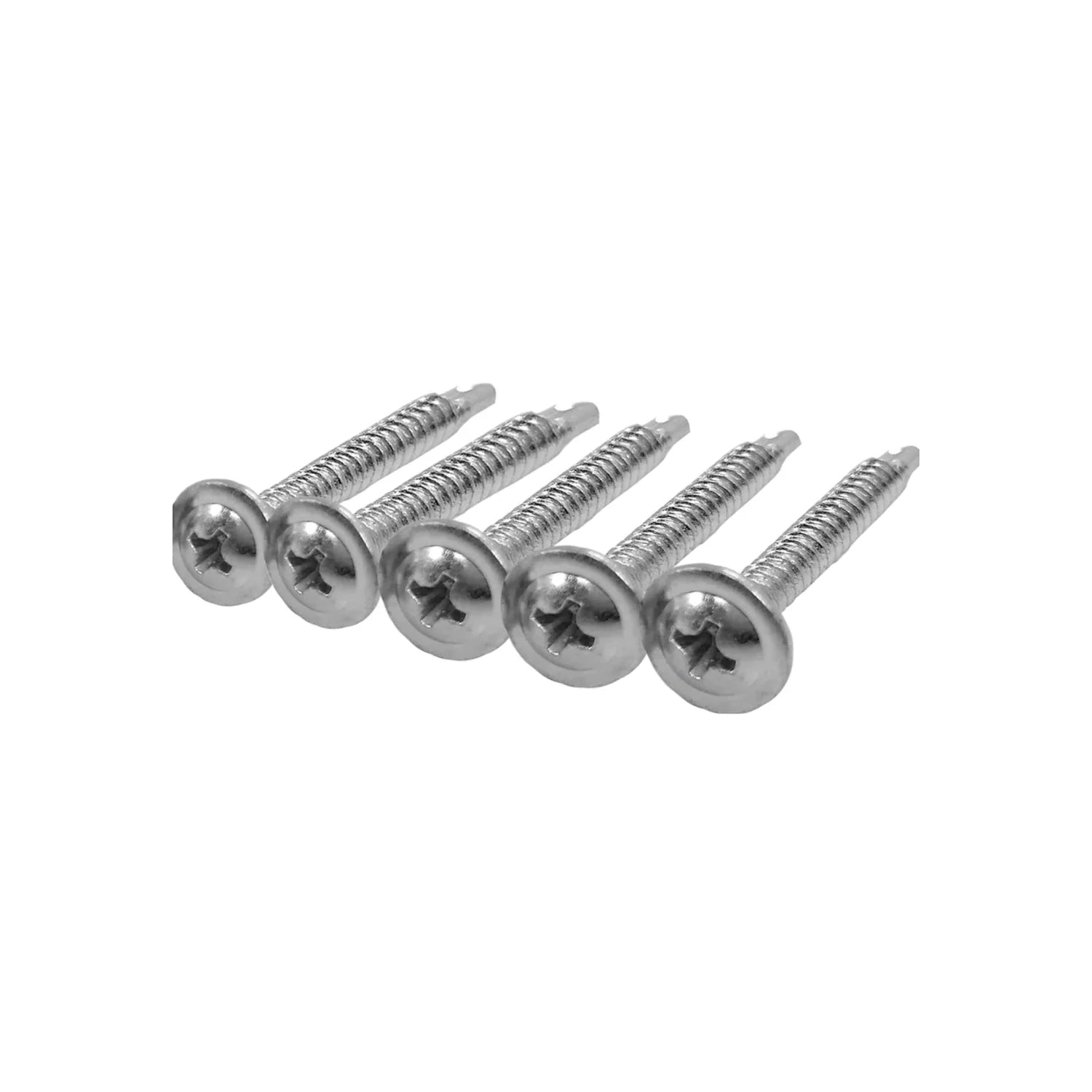 Tornillos autoperforantes Phillips punta broca, metálicos plateados, para fijación en metal.