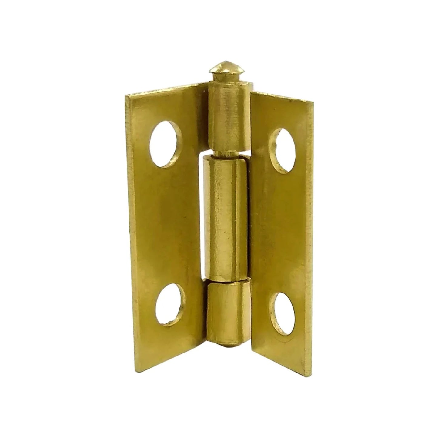 Bisagra de latón brillante, color dorado, ideal para puertas de muebles o proyectos de madera.