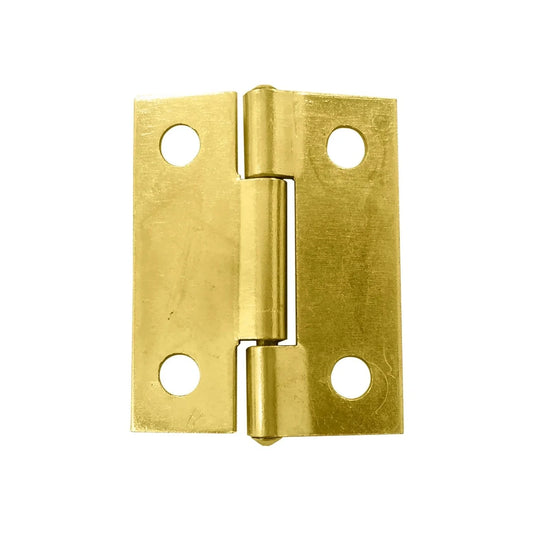 Acabado latón brillante.,Bisagra para muebles.,Cabeza plana de 1.0,Espesor: 1.7 mm,Medida: 1" x 1"