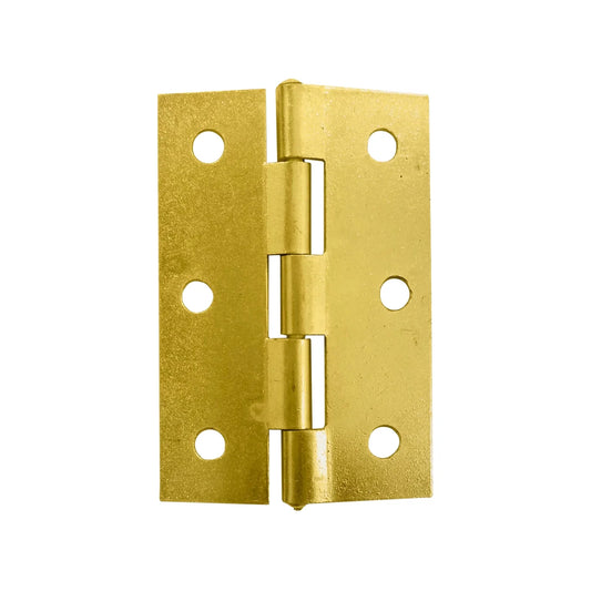 Fabricado en acero.,Bisagra para muebles.,Cabeza plana de 1.0 de espesor.,Medida: 2" x 1.6",Acabado latón brillante.