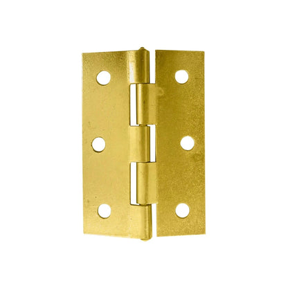 Bisagra de latón brillante con 6 orificios para tornillos, ideal para puertas y muebles de carpintería.