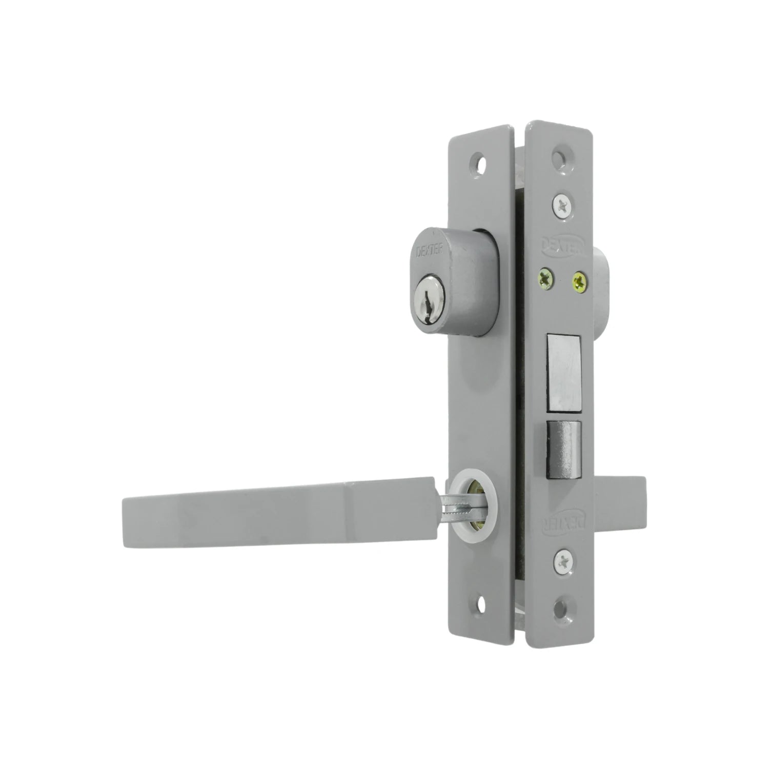 Cerradura gris Dexter para puerta de aluminio con llave, pestillo y cerrojo de seguridad