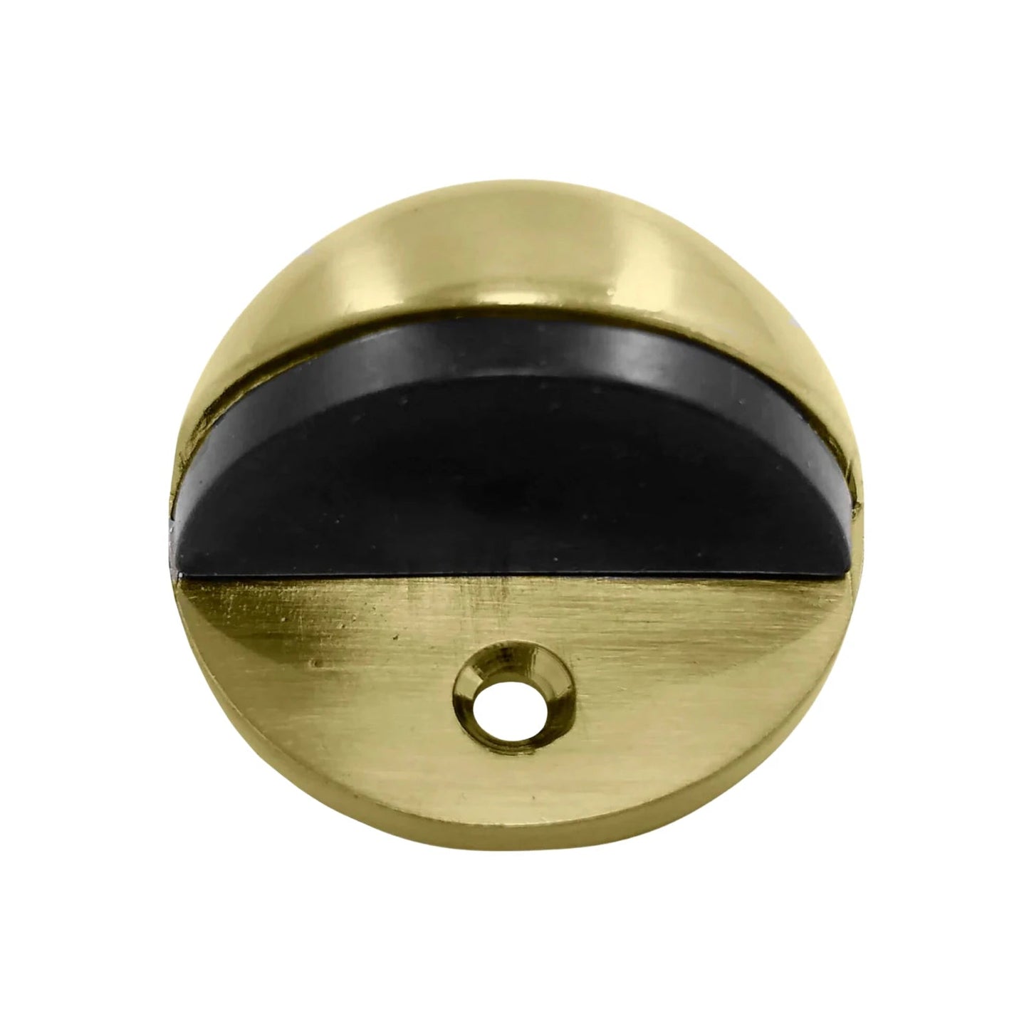 Tope de piso de latón brillante, diseño domo con goma negra para proteger puertas y paredes