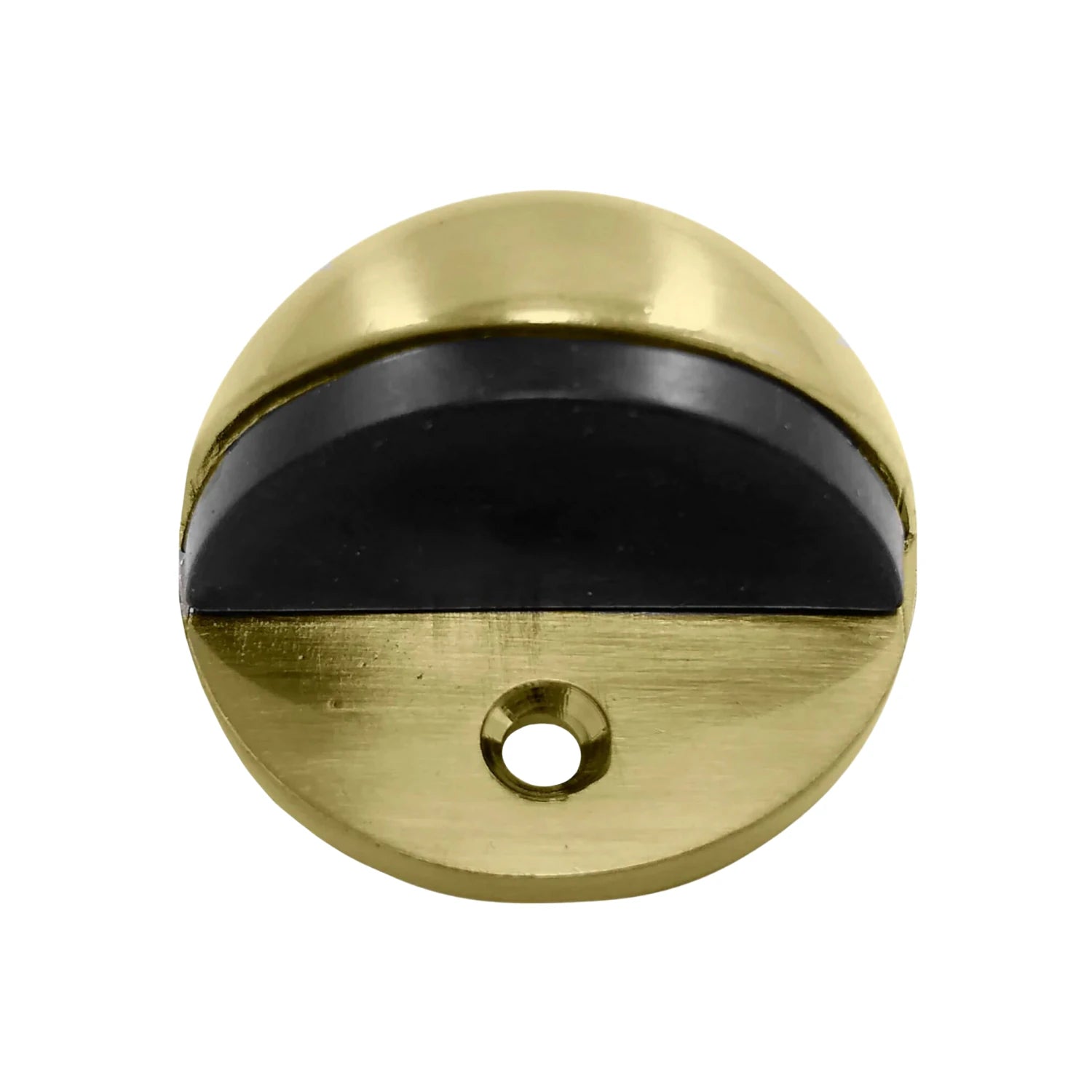 Tope de piso de latón brillante, diseño domo con goma negra para proteger puertas y paredes