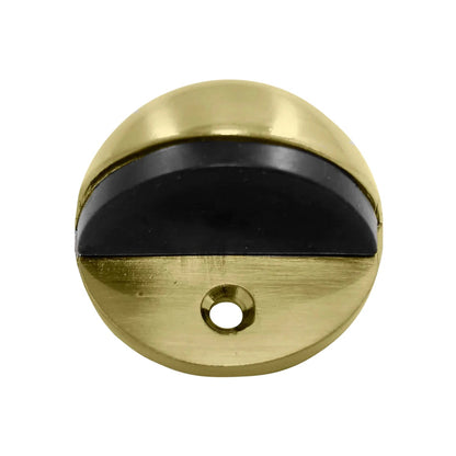 Tope de piso de latón brillante, diseño domo con goma negra para proteger puertas y paredes