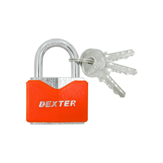 Candado de seguridad Dexter rojo con gancho corto endurecido y 3 llaves.