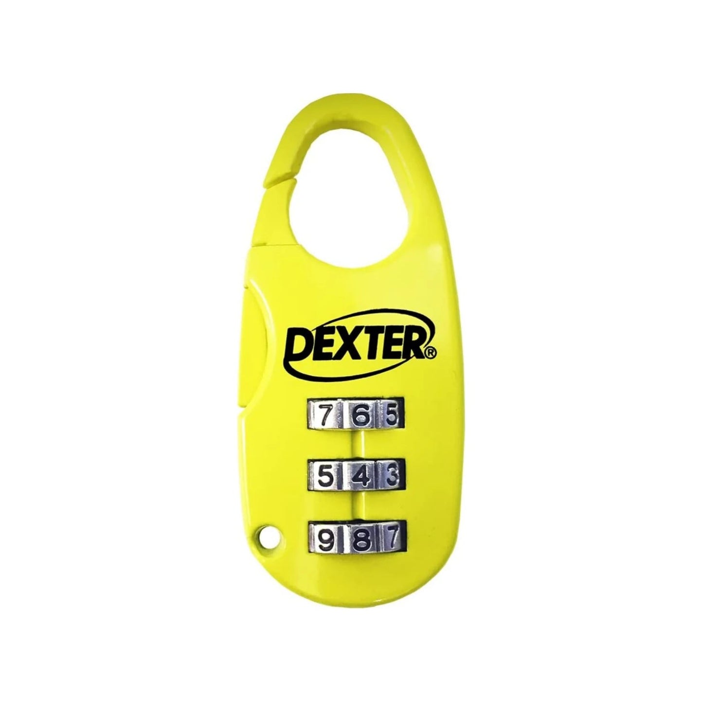Candado de combinación amarillo Dexter con 3 dígitos para seguridad de equipaje o taquilla.