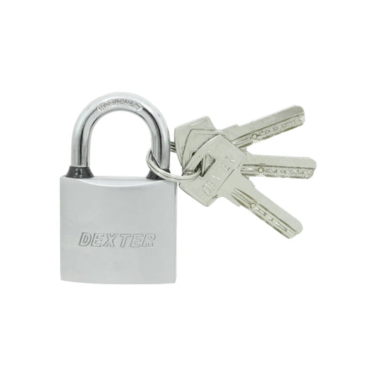Candado de seguridad DEXTER plateado con gancho corto endurecido y 3 llaves metálicas