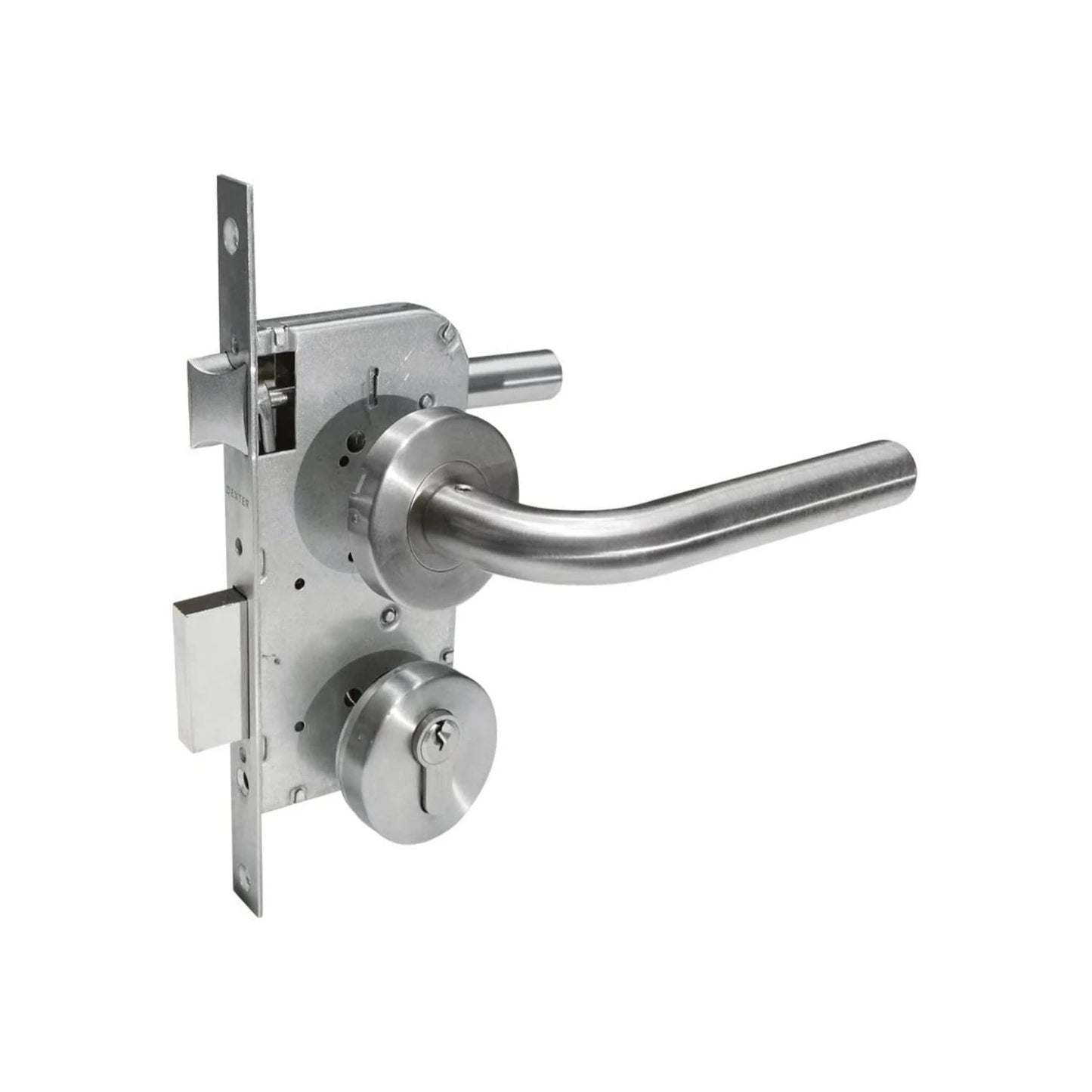 Cerradura de manija Dexter para recámara, mecanismo de puerta con palanca y cilindro, acero inoxidable