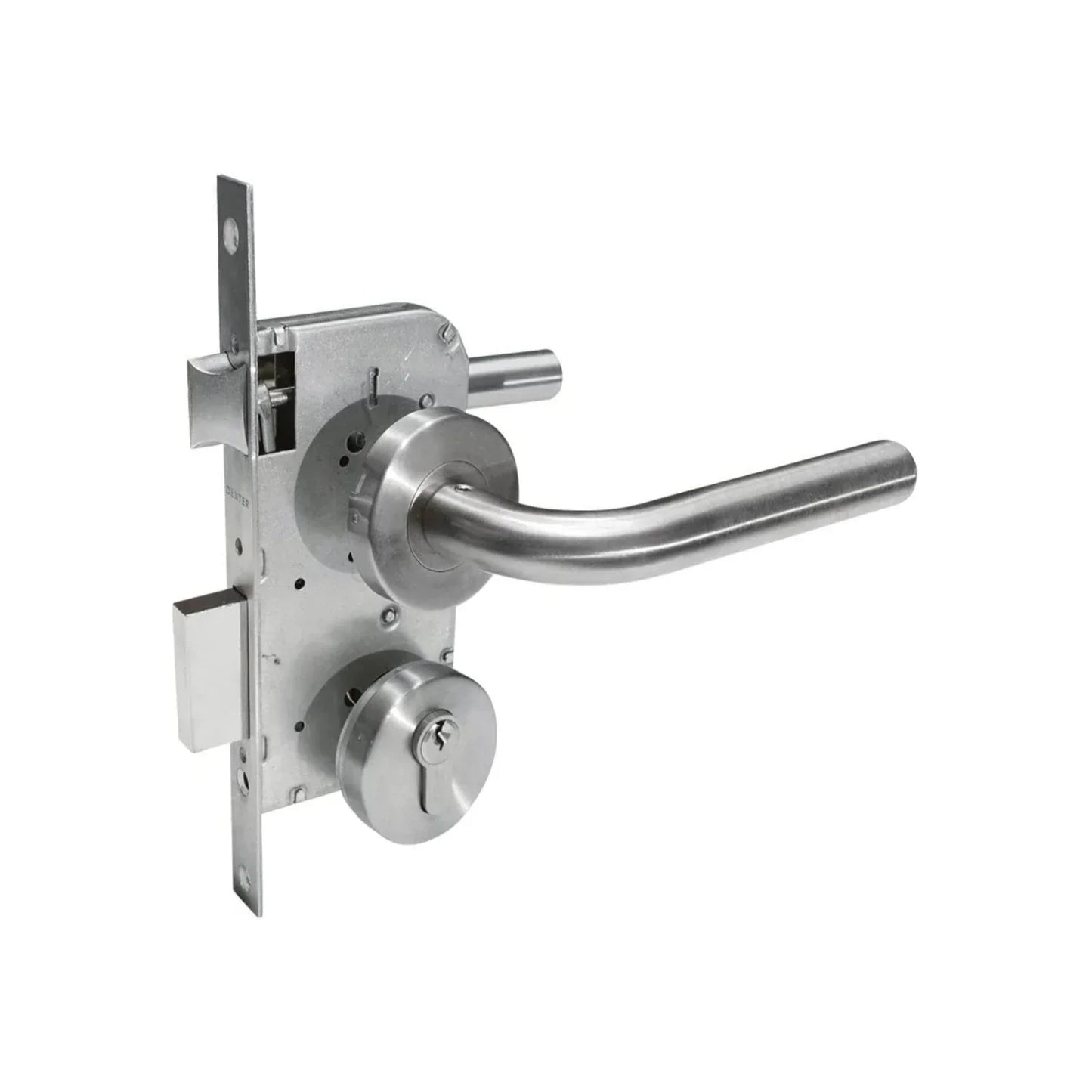 Chapa para recámara.,Reversible para puerta derecha o izquierda.,Para puertas de 35 a 45 mm de espesor.,Fabricado de  zamak y acero.,Acabado acero inoxidable.,Cilindro perfil europeo de 60 mm,Incluye 3 llaves estándar.
