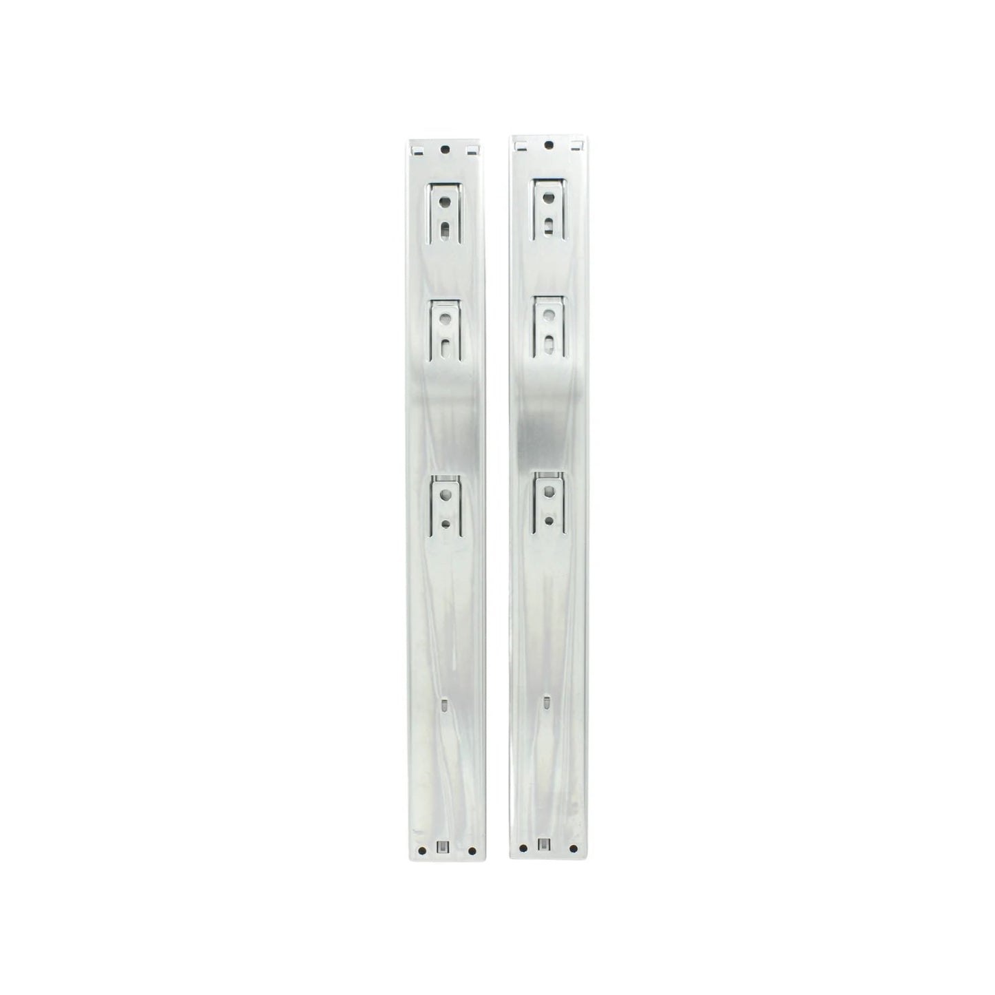 Par de correderas metálicas plateadas para cajones, rieles de extensión, herraje de mueble.