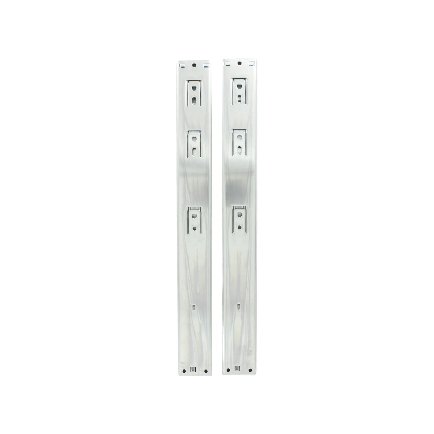 Par de correderas metálicas plateadas para cajones, rieles de extensión, herraje de mueble.