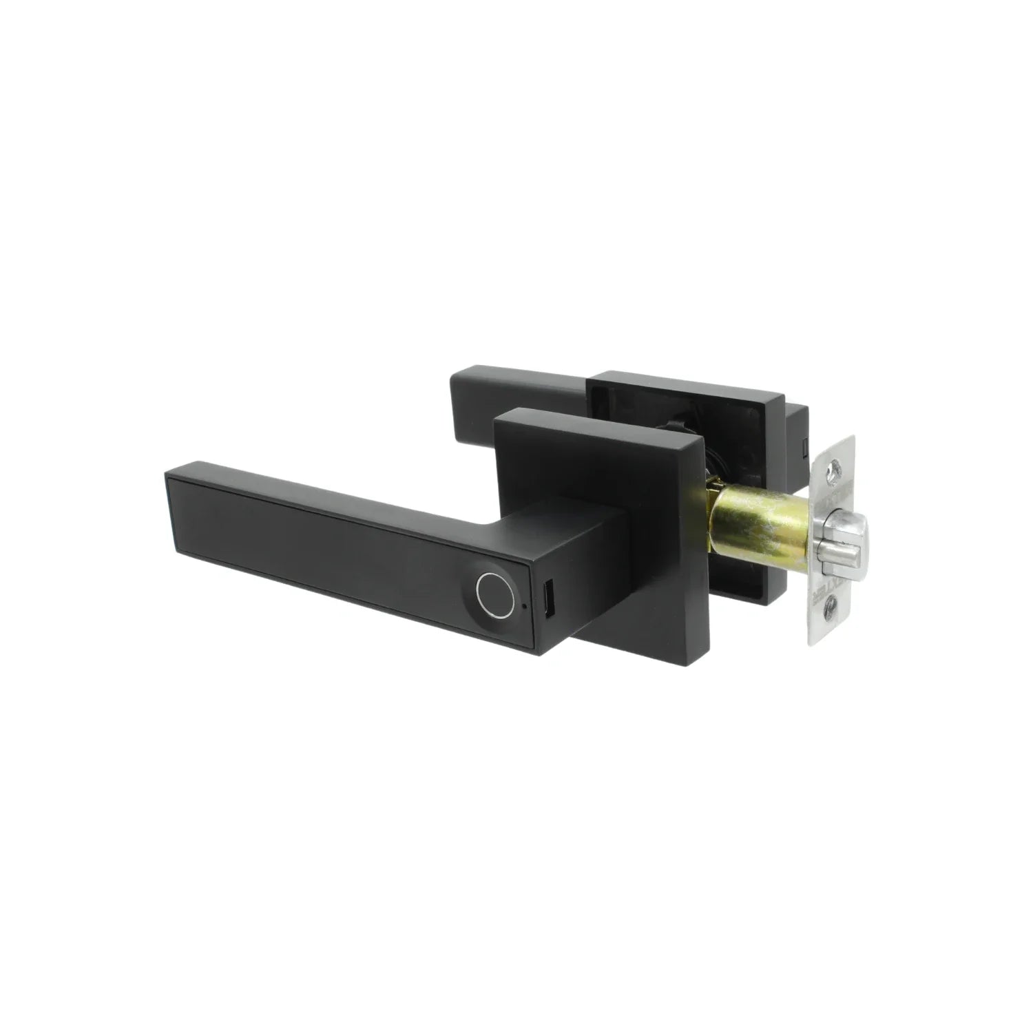 Acabado color negro., Apertura por medio de App, Reconocimiento de huella., Apertura con llave., Mecanismo tubular., Backset ajustable de 60 mm(2 3/8”) o 70 mm (2 3/4")., Para puertas con espesor de 30 a 50 mm (1 3/16” a 2”)., Sirve para puertas izquierdas o derechas., Se puede usar en instalaciones nuevas o usadas., Requiere de 4 baterías AAA (no incluidas).