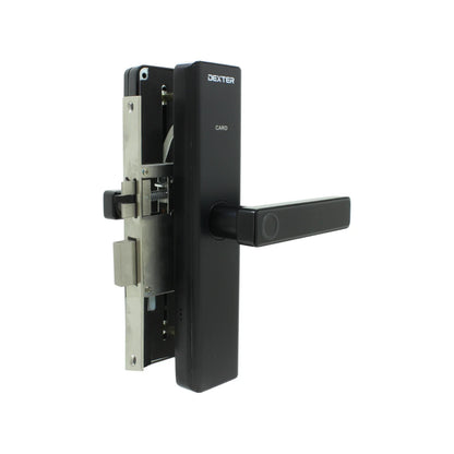 Apertura por medio de App, Reconocimiento de huella., Tarjeta de desbloqueo., Contraseña numérica., Apertura con llave., Conexion WiFi, Acabado en color negro., Mecanismo de embutir., Para puertas con espesor de 35 mm a 65 mm (1 3/8” a 2 9/16”)., Sirve para puertas izquierdas o derechas., Requiere de 4 baterías AAA (no incluidas).