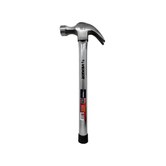 Martillo Veker 16 oz (454g) con uña curva y cabo tubular plateado. Herramienta de golpe y extracción.