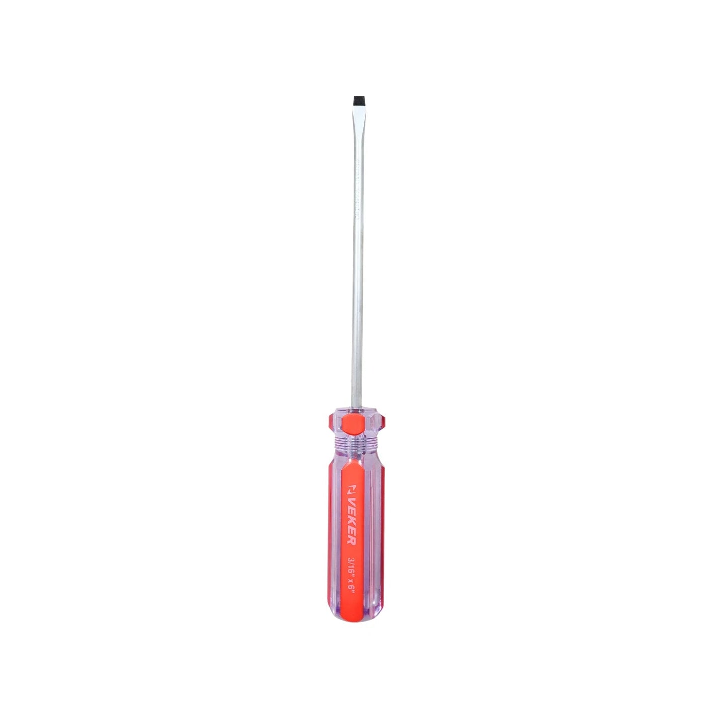 Desarmador plano Veker 3/16" x 6" con mango transparente rojo herramienta manual