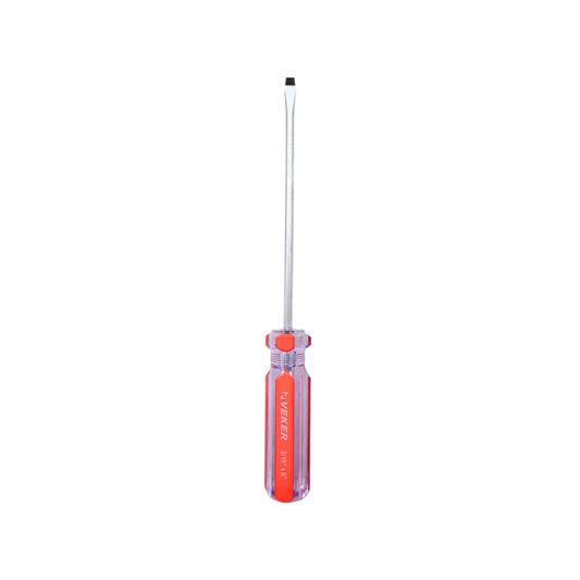 Desarmador plano Veker 3/16" x 6" con mango transparente rojo herramienta manual