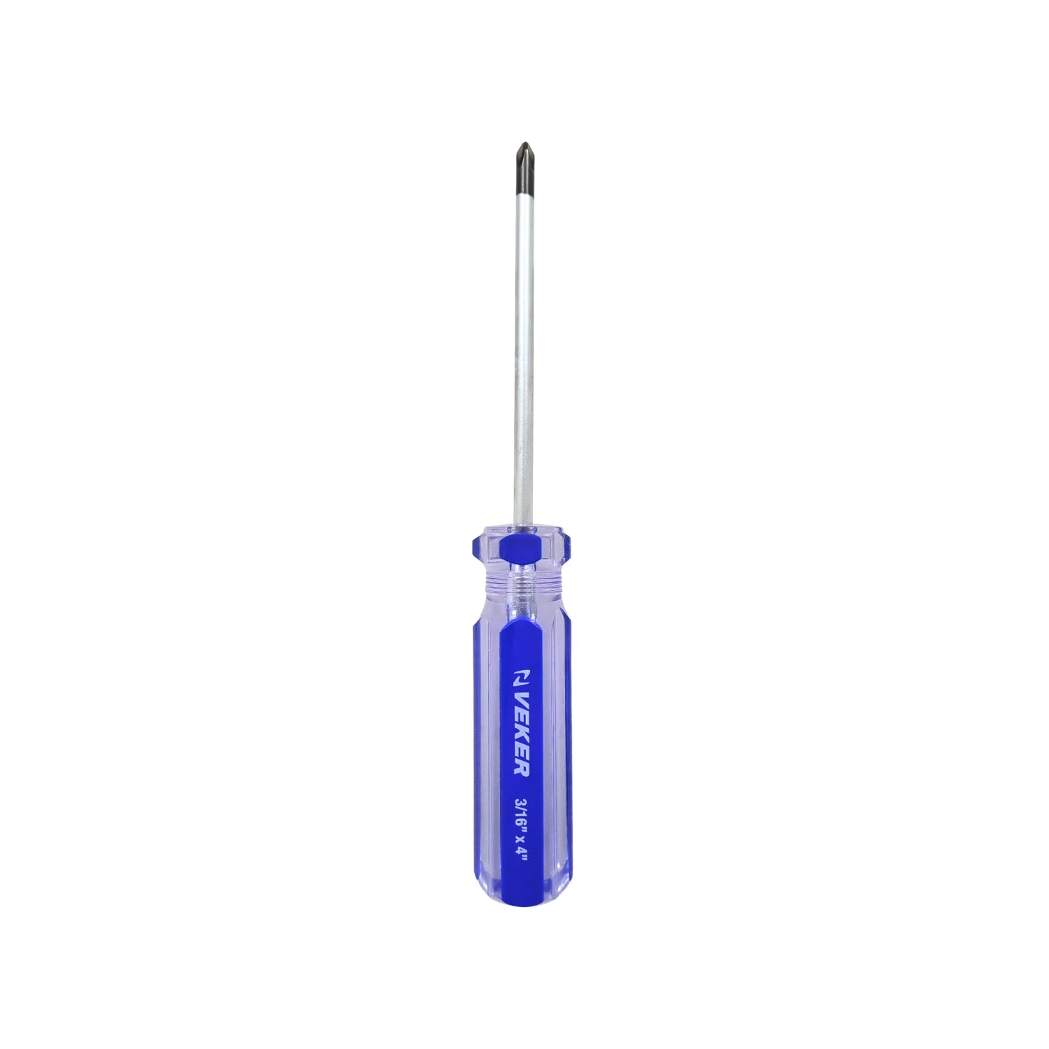 Desarmador de cruz Veker 3/16" x 4" con mango azul translúcido Phillips para trabajos generales