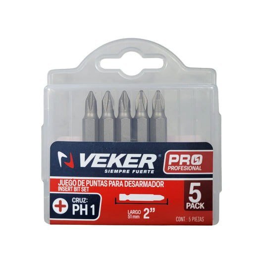 Juego de puntas Phillips 5 piezas para desarmador PH1 2" Veker 12379